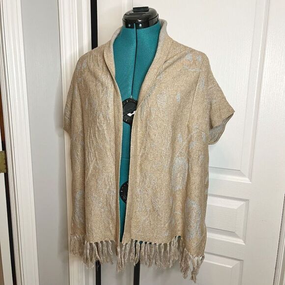 Angel of the North Icebloom Open Front Fringe Sparkle Lambswool Cardigan Sweater - Picture 7 of 13